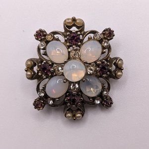 brooch with pearls, crystals, amethyst, moonstone